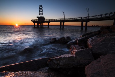 The lakeshore waterfront pier in Burlington, Ontario.