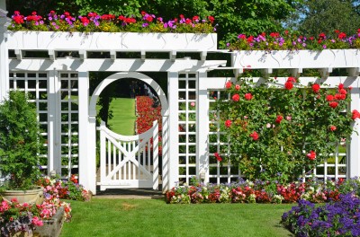 Garden trellis in backyard for added privacy.