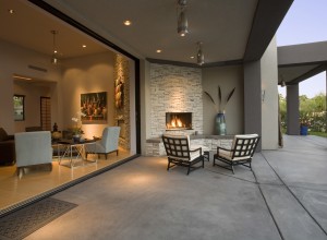 Outdoor fireplace patio installation.