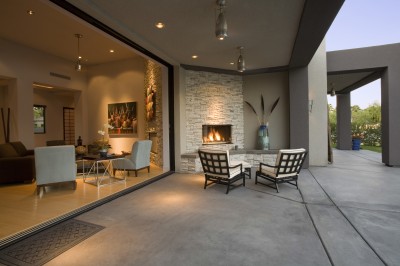 Outdoor fireplace patio installation.