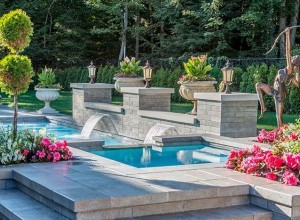 Outdoor water features in a pool 